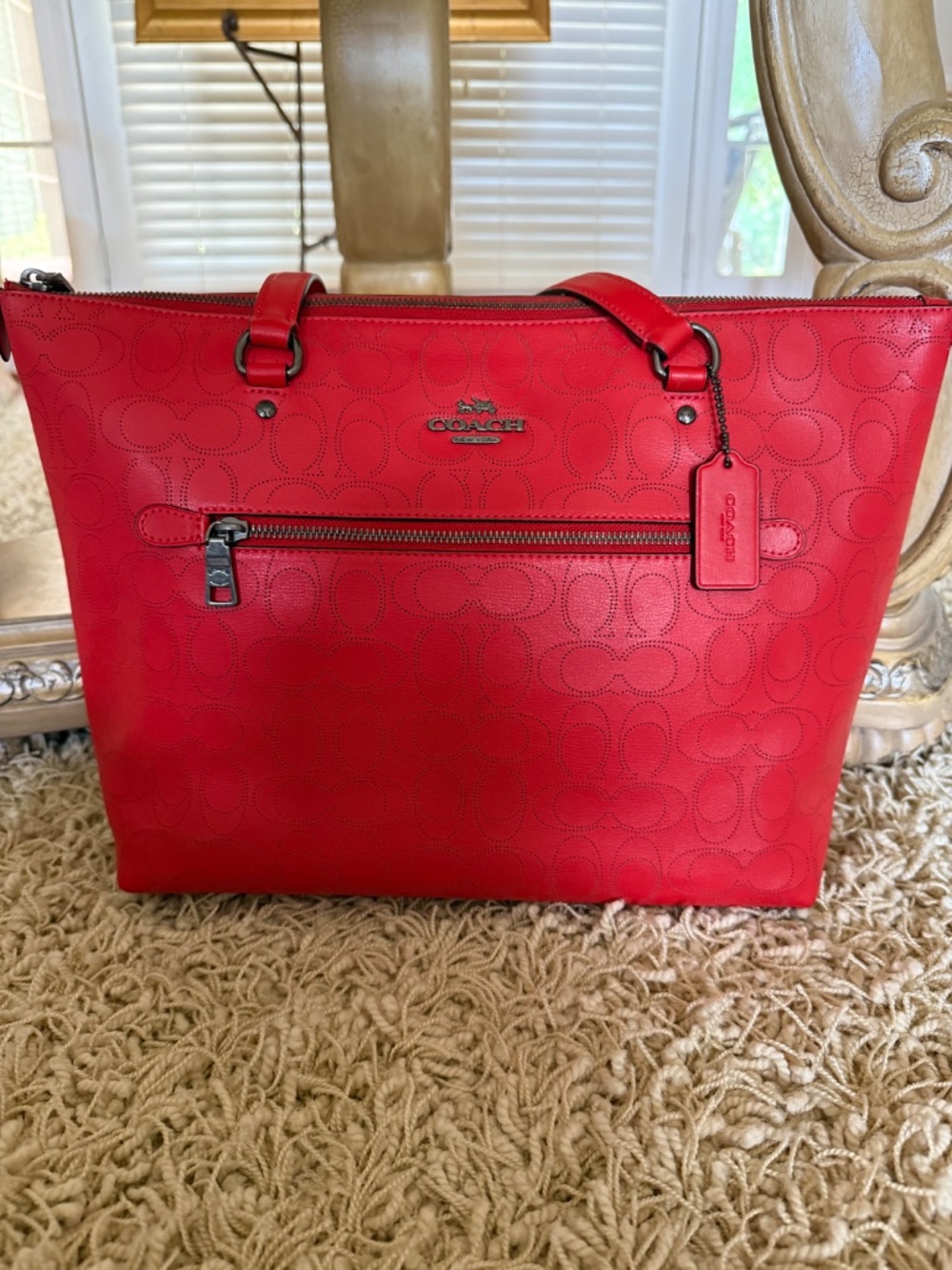 COACH 1499 Miami Red Perforated Leather Gallery Tote Shoulder Bag Purse